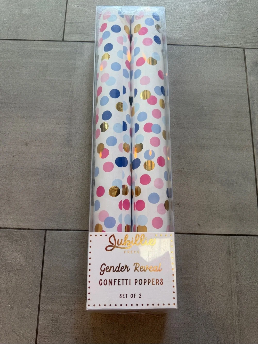 Pink Confetti Gender Reveal Confetti Poppers - Set of 2 in fun pink & blue tubes